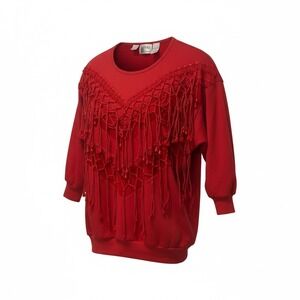 Bonnie and Bill by Holly vintage VTG medium Red Beaded Fringe Sweatshirt Top